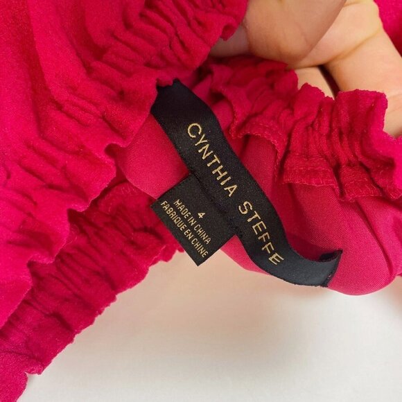 Cynthia Steffe Womens Off Shoulder Tiered A-Line Dress Pink Size 4 Ruffle Formal - Picture 3 of 9